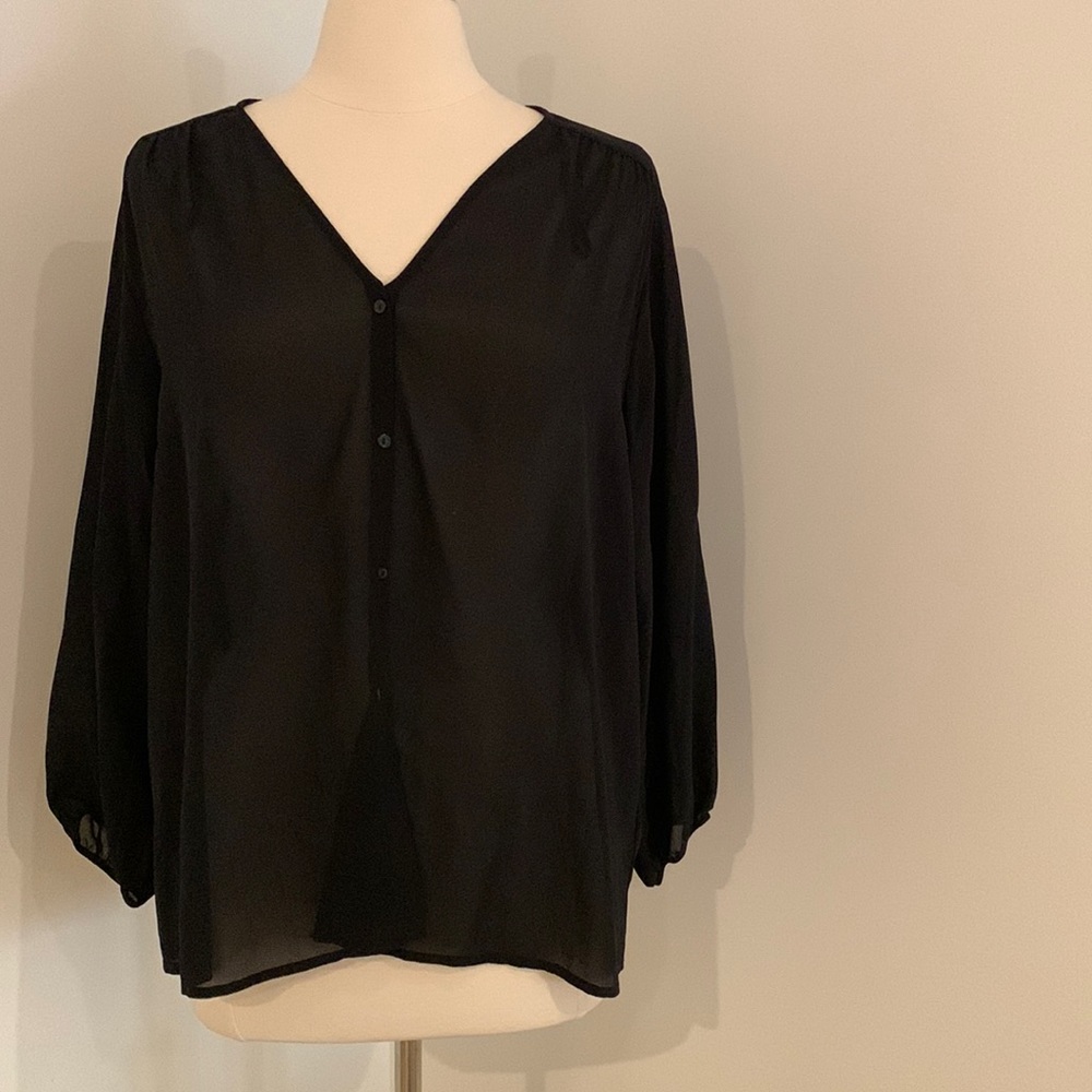 H&M Black Semi Sheer Black Blouse w/ 3/4 Sleeves 14